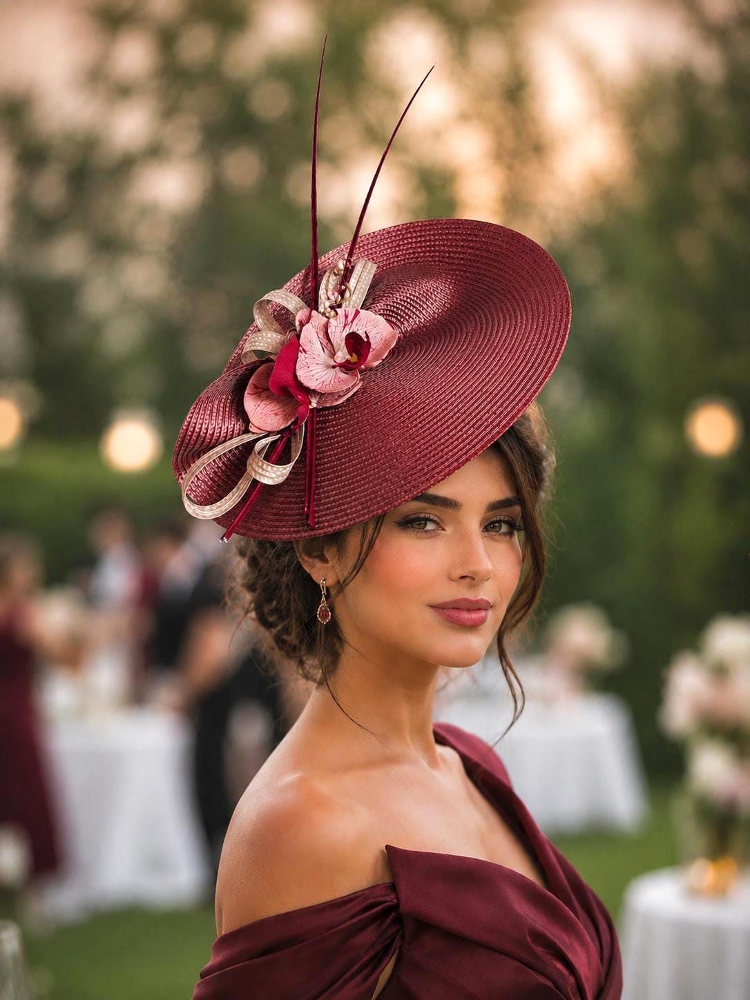 what colour fascinator with burgundy dress Fascinator for Burgundy Dress
