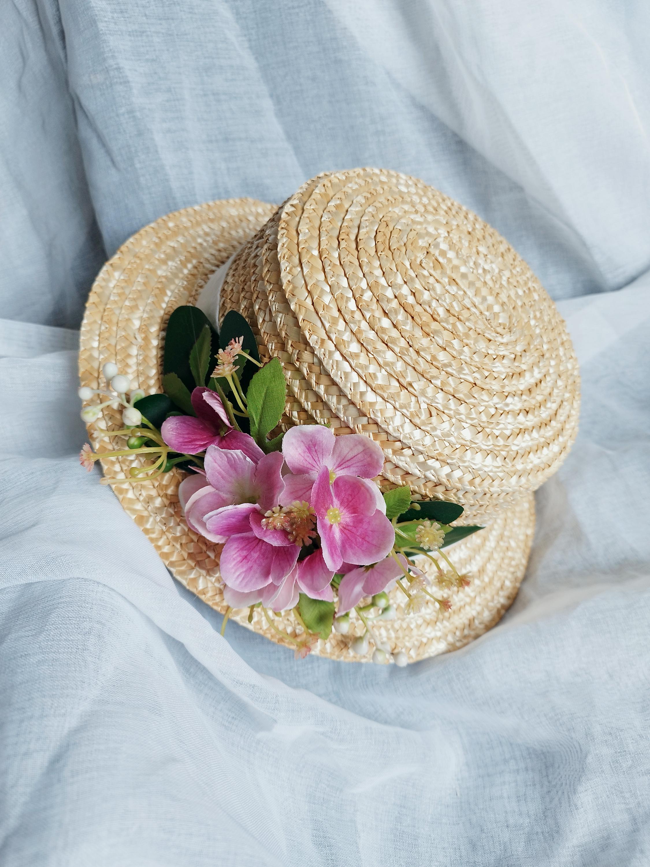 Lola\'s Creations Spring Summer Straw Hat with Flowers Lola Hats First Aid in Natural/Cadet - Bliss Boutiques main image 2