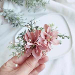 Oudroze haarkam sierlijke bruidskam elegant prom haarstuk blush bloemenkam bruids douche cadeau romantische bruiloft accessoire boho-bruiloft