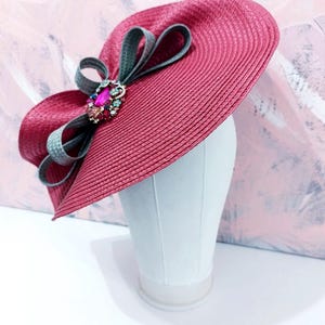 hot pink Kentucky derby hat with shiny rhinestones fancy race day fascinator luxury lady special event cocktail party fashion event pillbox