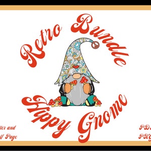Hippy Gnome Retro BUNDLE, Retro 60s & 70s, Groovy, Lined and Unlined, PNG and PDF files, Statement stationery, Stationary, simple, fun,