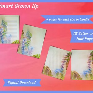 Digi, Watercolor Trees, US Ltr, US Half, stationery, stationary, journal page, note page, memo, to-do lists, note taking, pen pal, abstract