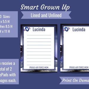 Proud Air Force Mom, Note Pads, signature stationery, memos, To-do Lists, stationary, personalized gift, gift for her, USAF, Mother&#39;s Day,