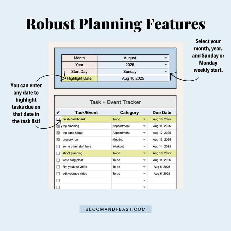 Yearly Calendar to Do List Task Tracker Google Sheets Planner Template ...