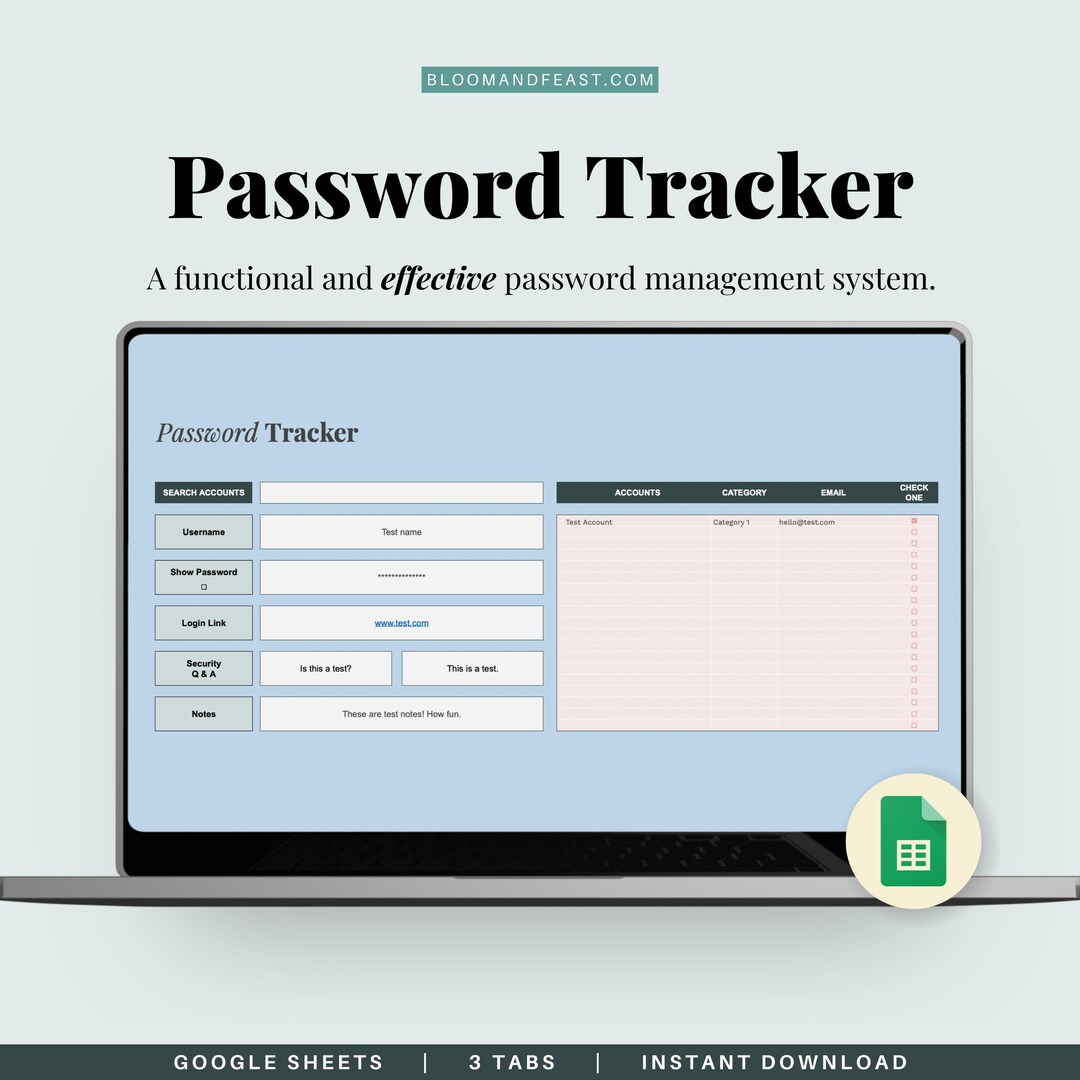 Password Tracker for Google Sheets, Password Manager, Account Log ...