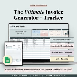 Invoice Tracker + Generator w/ Client Database Lead Tracker Invoice Template + Bonus Email Generator Small Business Bookkeeping Spreadsheet