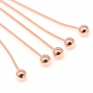 B474-0.5*50mm Pink Gold Plated- Brass Ball End Head Pins w/ 2mm Ball-5g-Soft Type