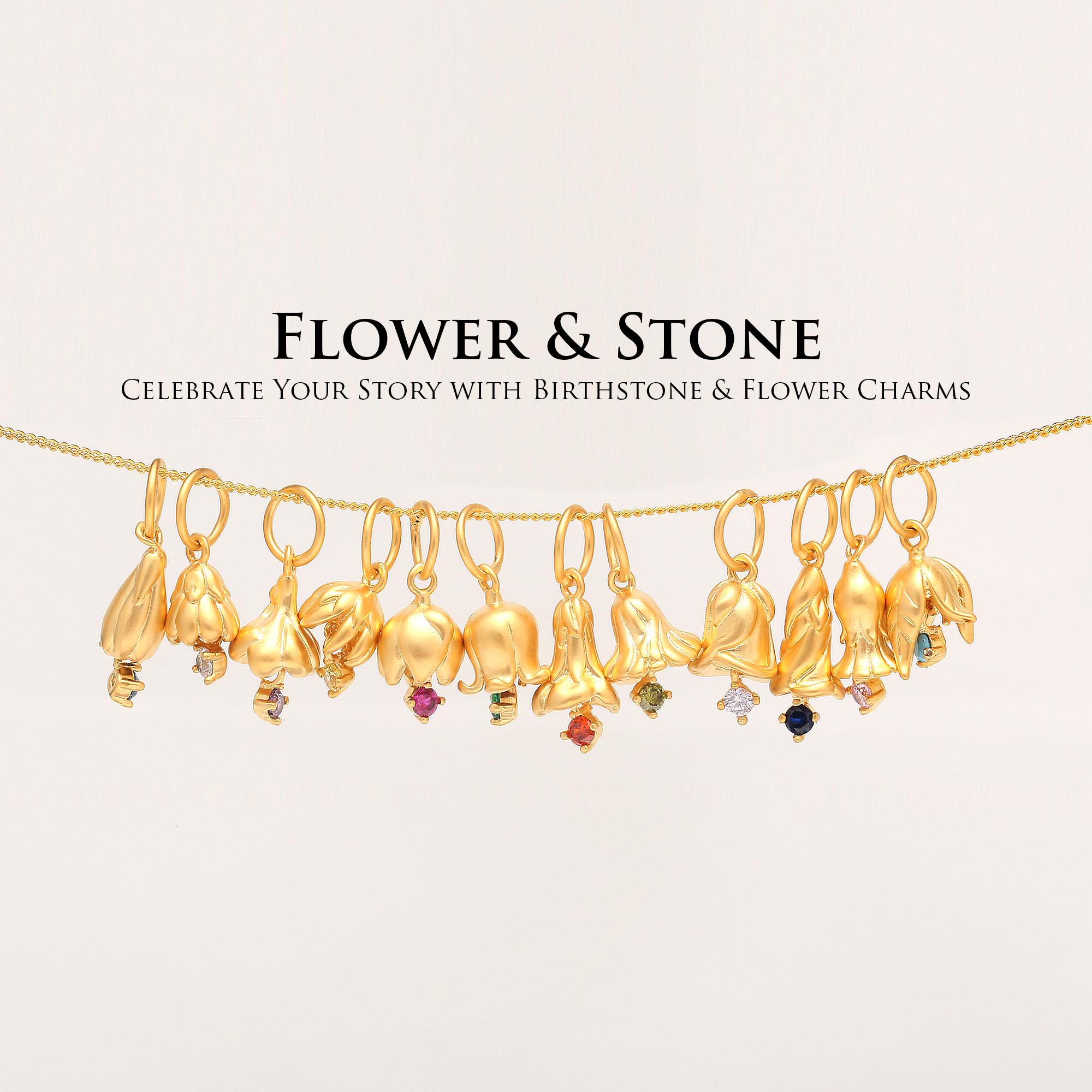 HL007-1piece Matt Gold Plated CZ Birth Flower Charms,Birthstone Charms,Necklace Bracelet Jewelry Making Component
