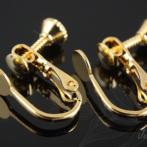 B112-2 pares-Oro chapado-para orejas no perforadas-Clip-on pendientes -6mm Tapa Pendientes-Ni Libre