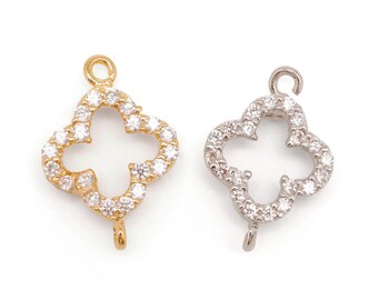 Conector de trébol de circonita cúbica, colgante de cuatro hojas cúbicas, conectores para joyería de boda, fabricación de joyas [C922-1 pieza]
