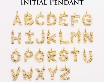 B332-2ea Hammered Initial Charms,Gold Plated Alphabet Pendant,Custom Jewelry Making