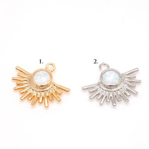 Opal Sunburst Charm, 16K Gold or Rhodium Plated (20x17mm)[M950-1 pc]