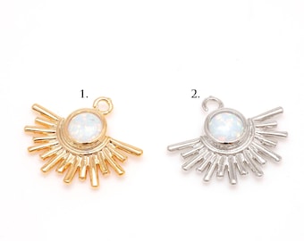 Opal Sunburst Anhänger, 16K Gold oder rhodiniert (20 x 17 mm) [M950-1 Stück]