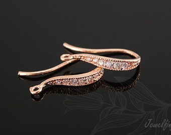 B098-1pairs-Pink Gold Plated-CZ Hook Earring-Ear Hook-Nickel free
