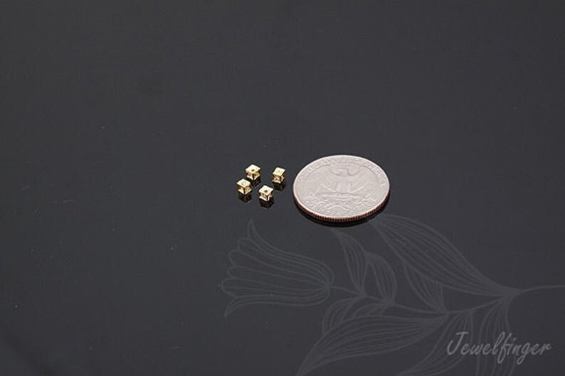 Mini Cubic Beads H548-2pcs-Gold Plated-4mm Metal Rondelle Beads