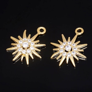 M231-2pcs-Gold vergoldet-13mm CZ Nordstern Charme - Nord Stern Anhänger