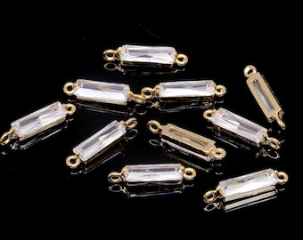 M1141-2pcs-Gold Plated-14*2.7mm Cubic Bar Connector- Rectangle Cubic Pendant-Jewelry  Making Supply