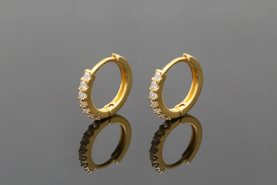 ぷしゅ❇️❤️ ニュー カービング ゴールド 14kgf 24kgpイヤリング Ch4022-1pair, 16K Real Gold Plated 14mm CZ Round Lever Back