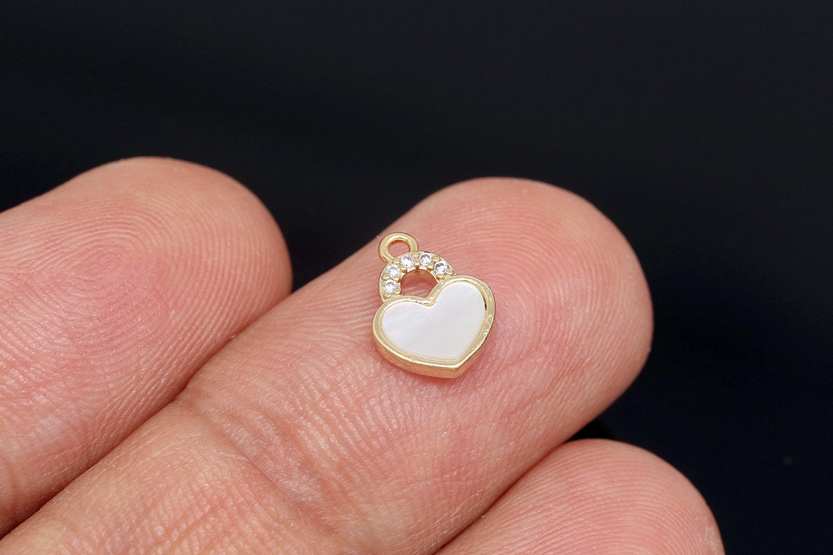 M1968-2pcs-gold Plated-11*8mm M.O.P Heart Lock Charms-tiny CZ
