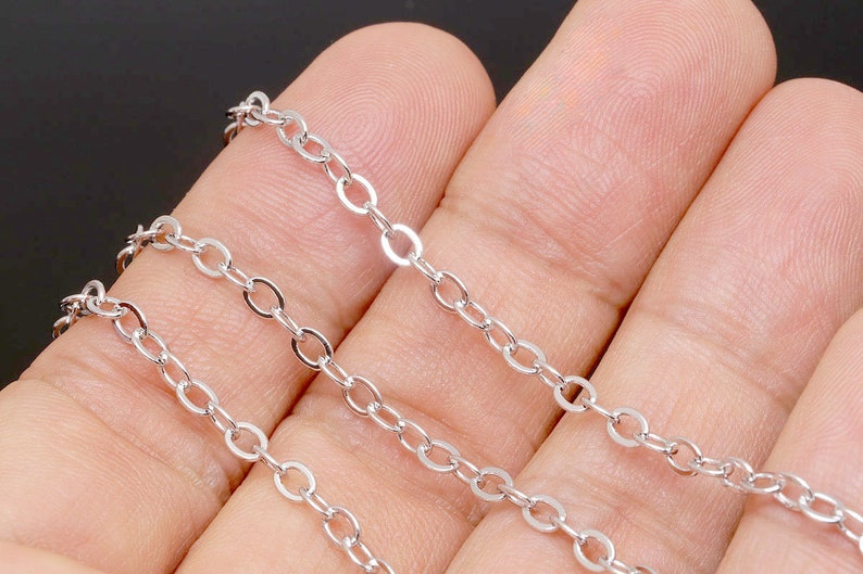 Chain-1M-Rhodium Plated-3*4mm Ellipse link chain-Layerd necklace Jewelry findings,Necklace making supplies,Long lasting A528-260sf B