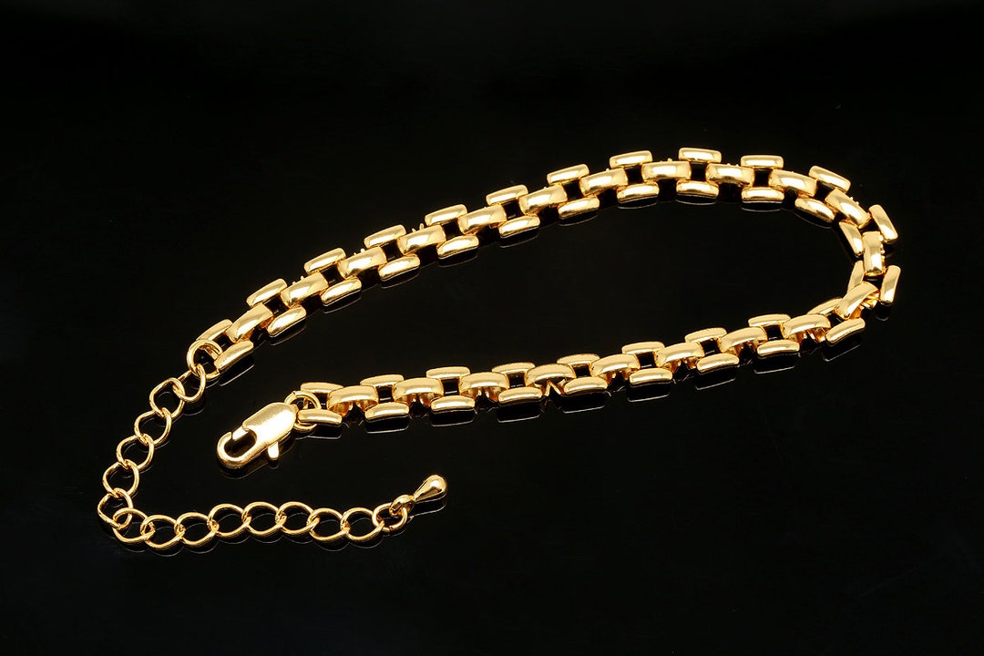 16K Gold Plated E-coat Square Link Bracelet, Nickel Free [R061-1 Pc] - Etsy