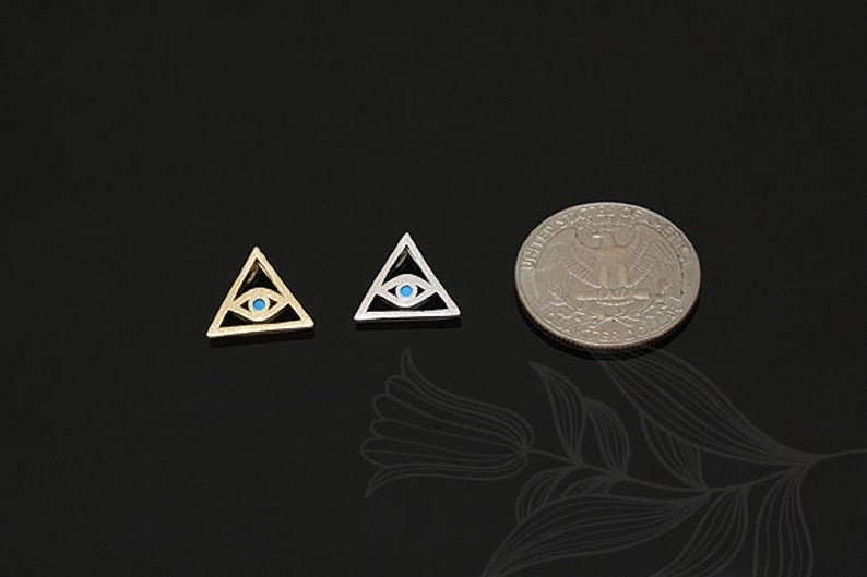 M1353-2pcs-Rhodium Plated-CZ Evil Eye Charm-Turquoise