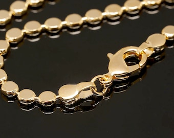 B264-1PC, 16K Echtvergoldet E-Coat 3N DC 3 mm Dot Kette, 17 "(43,18 cm), Flache Münzkette, Würfelkette, Nickelfrei