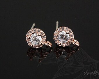 C1006-1 pairs-Pink Gold Plated-CZ 6mm-Ear Post