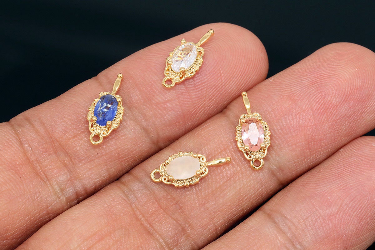 K1064-2pcs-15*6.5mm Gold Plated-tiny CZ Hand Mirror Charms