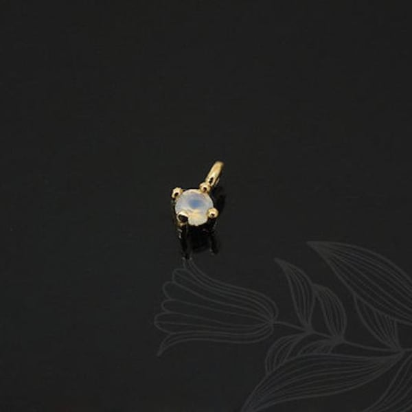 M1167-2pcs-Gold Plated-CZ 3 mm Opal-Tiny CZ Charm-Birthstone (October)