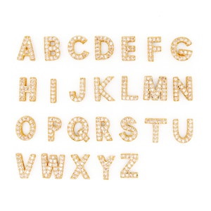 Dainty Initial Necklace, Real Gold Letter, Personalized Pave Diamond, Custom Alphabet Charm [EM006-1PC]