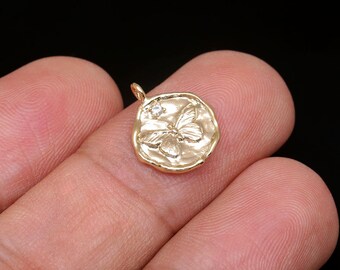 F89-2pcs-12.5mm Gold Plated-cz Tiny Butterfly Coin Charms