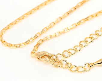 R092-1piece-Box 1.5B Necklace-42cm+Extender 5cm Gold Plated E-coat Anti Tarnish Box Chain Necklace,Ready-Made Necklace