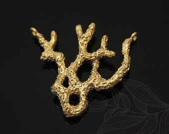 S1182-2pcs-Matt Gold Plated-Coral Pendant-Brass Coral Charm