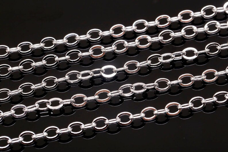Chain-1M-Rhodium Plated-3*4mm Ellipse link chain-Layerd necklace Jewelry findings,Necklace making supplies,Long lasting A528-260sf B