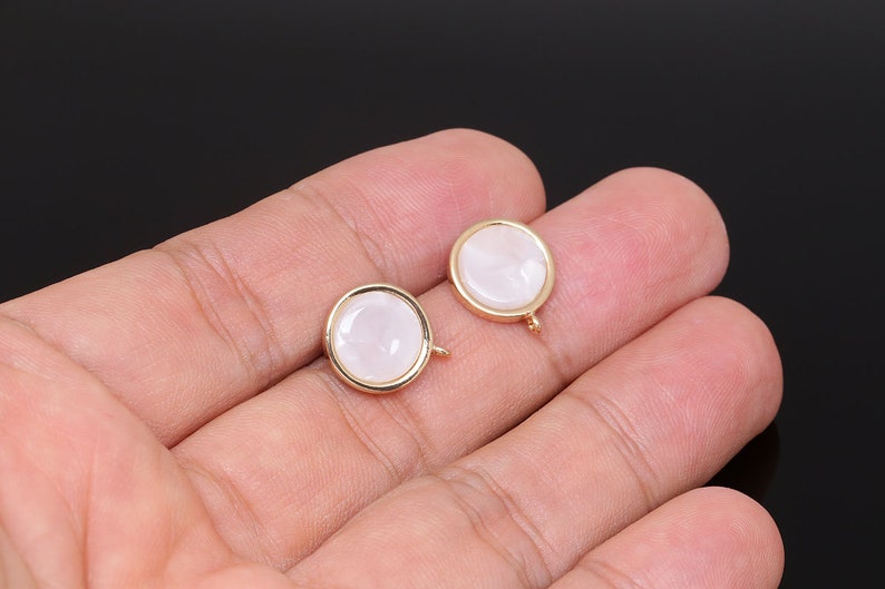 H1265-1pairs-Gold Plated-12mm MOP Ear Post-Silver Post-Ni Free