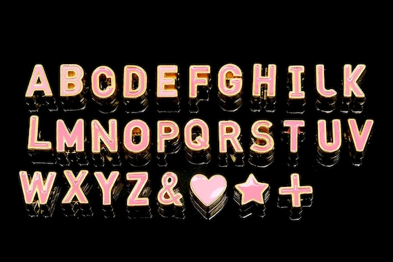 Em002-1piece-double Sided Enamel Initial Beads,pink Alphabet Beads