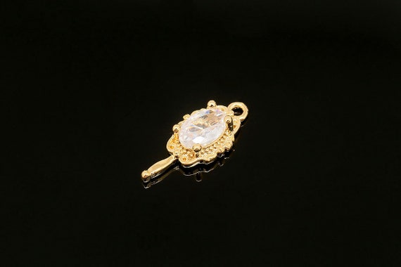 K1064-2pcs-15*6.5mm Gold Plated-tiny CZ Hand Mirror Charms
