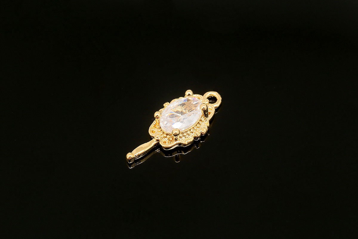 K1064-2pcs-15*6.5mm Gold Plated-tiny CZ Hand Mirror Charms