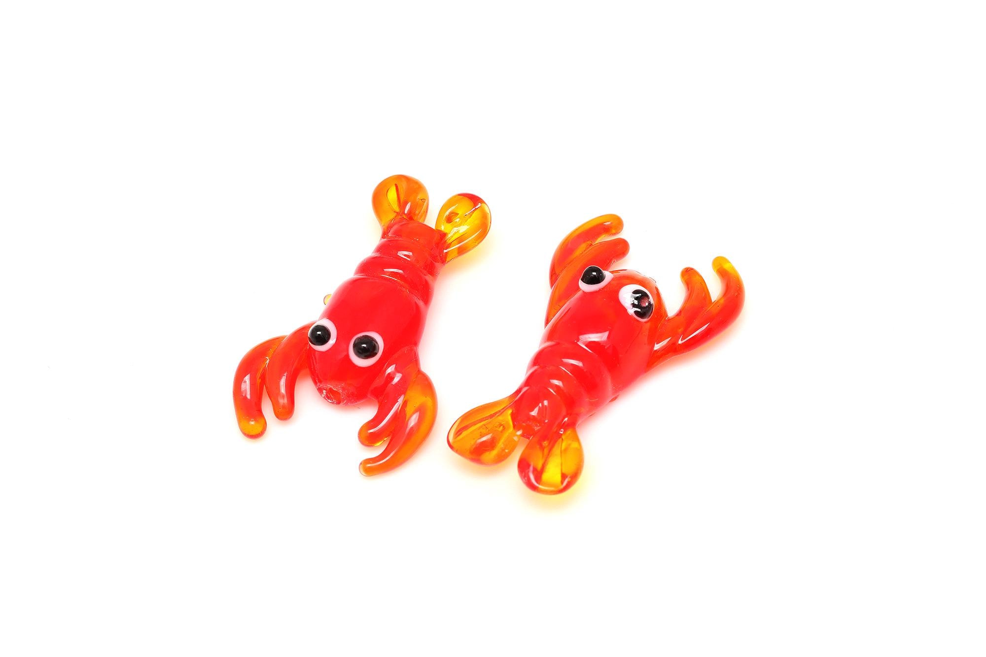 TM038-2pcs Glass Crayfish Beads,Red Lobster Charms,Bracelet Necklace for DIY Jewelry Making Supply