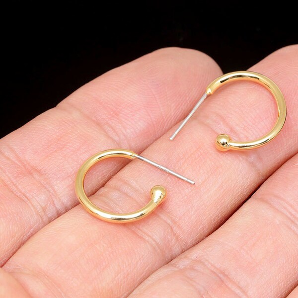 CH0048-1pairs-Gold Plated-16mm Simple Round Earrings - Daily Earrings -Silver Post-Jewelry Findings