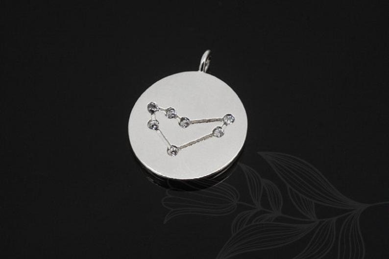 S1147-2pcs-Rhodium Plated-Capricorn Pendant-Cubic Zodiac