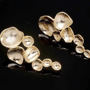 E611-1pair, 16K Real Gold Plated 36*16.5mm Multi Coin Ear Post, Grape Earring, Silver Post, Jewelry Supplies, Nickel Free