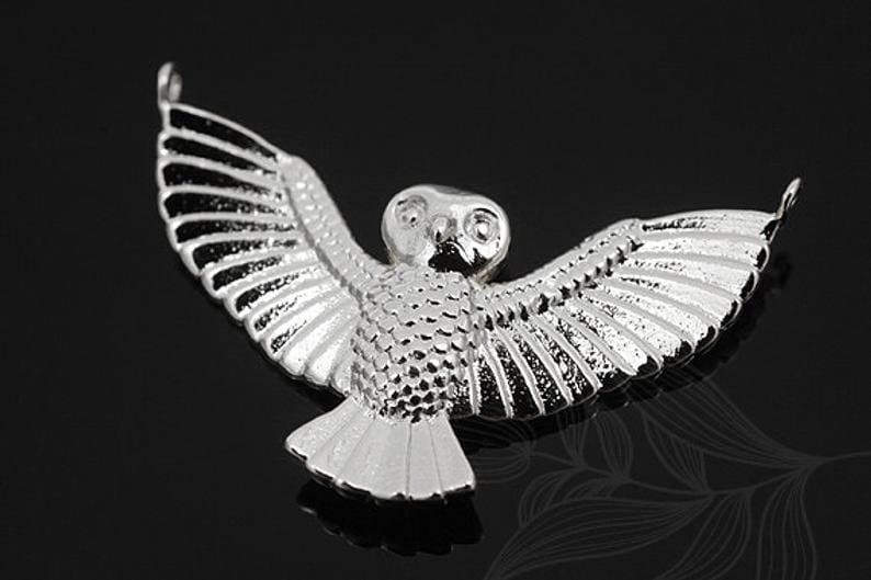 M1084-2pcs- Rhodium Plated -Owl Charm -Brass Owl Pendant
