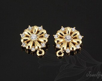 S284-1piece-Gold Plated-CZ Sunflower-Cubic Connector