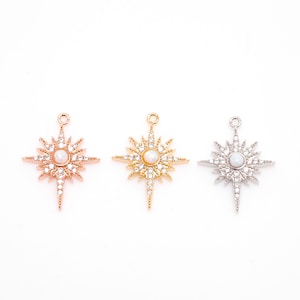 Opal Starburst Charm Pendant, Brass Cubic Zirconia,Necklace Bracelet Supply [M156-1 pc]