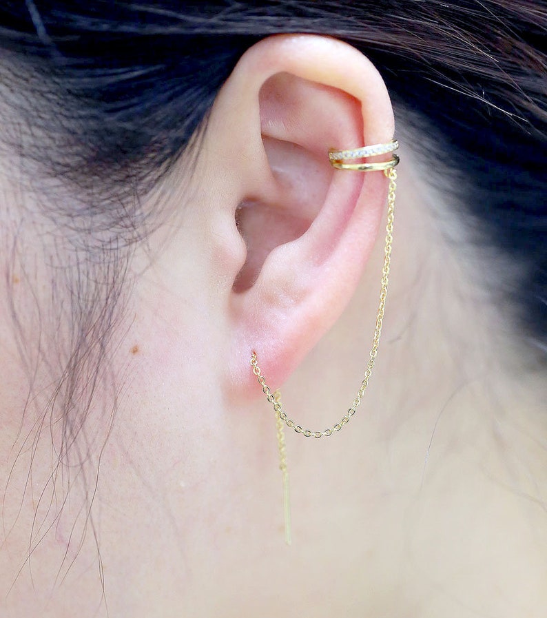 Chain Ear Cuff with Cubic Zirconia,Nickel Free,E-Coated [CH0031-1 pc] image 7
