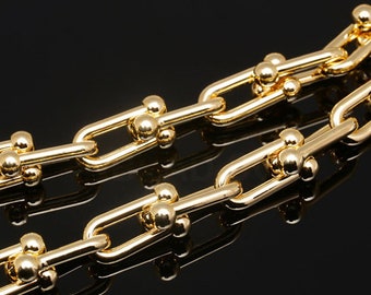 A534-U Chain L size-50cm-Gold Plated-6.8*15.5mm Handmade Chain-Layerd necklace, Jewelry findings