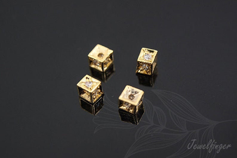 Mini Cubic Beads H548-2pcs-Gold Plated-4mm Metal Rondelle Beads