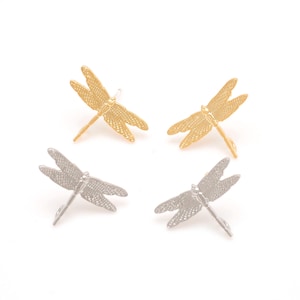 Delicate oorbellen met libellemotief, goud/zilver, geïnspireerd op de natuur, zilveren oorstekers [M810-1 paar]